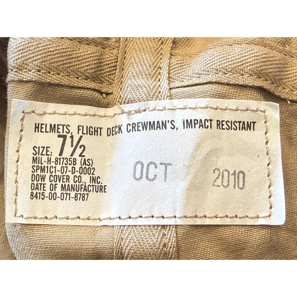 US Military Flight Deck Crewman Helmet Liner Dow Cover Co Tan 7 1/2 2010 - Picture 3 of 6